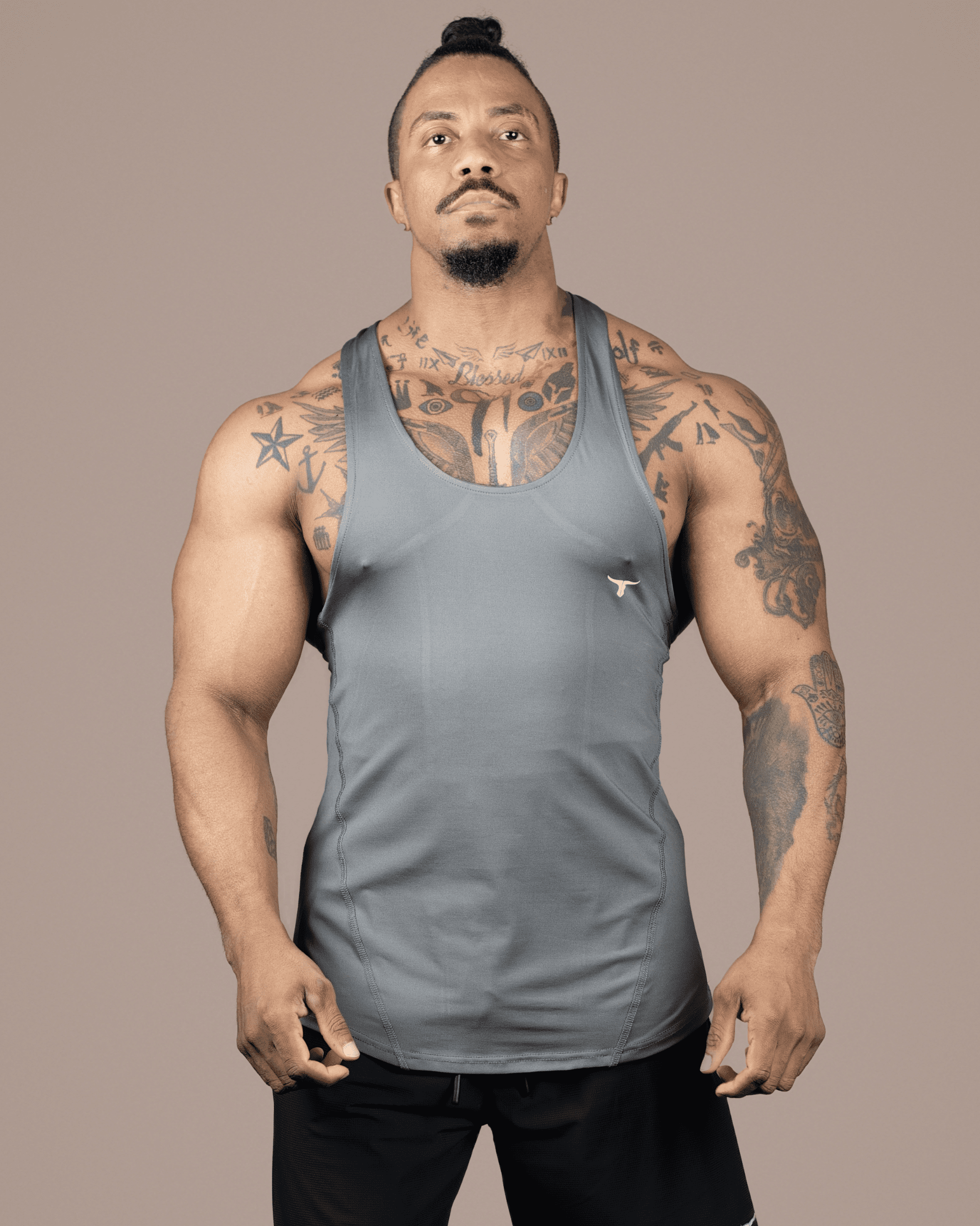 MuscleHustle Men's Slim Fit Tank Top - Grey - THUGFIT