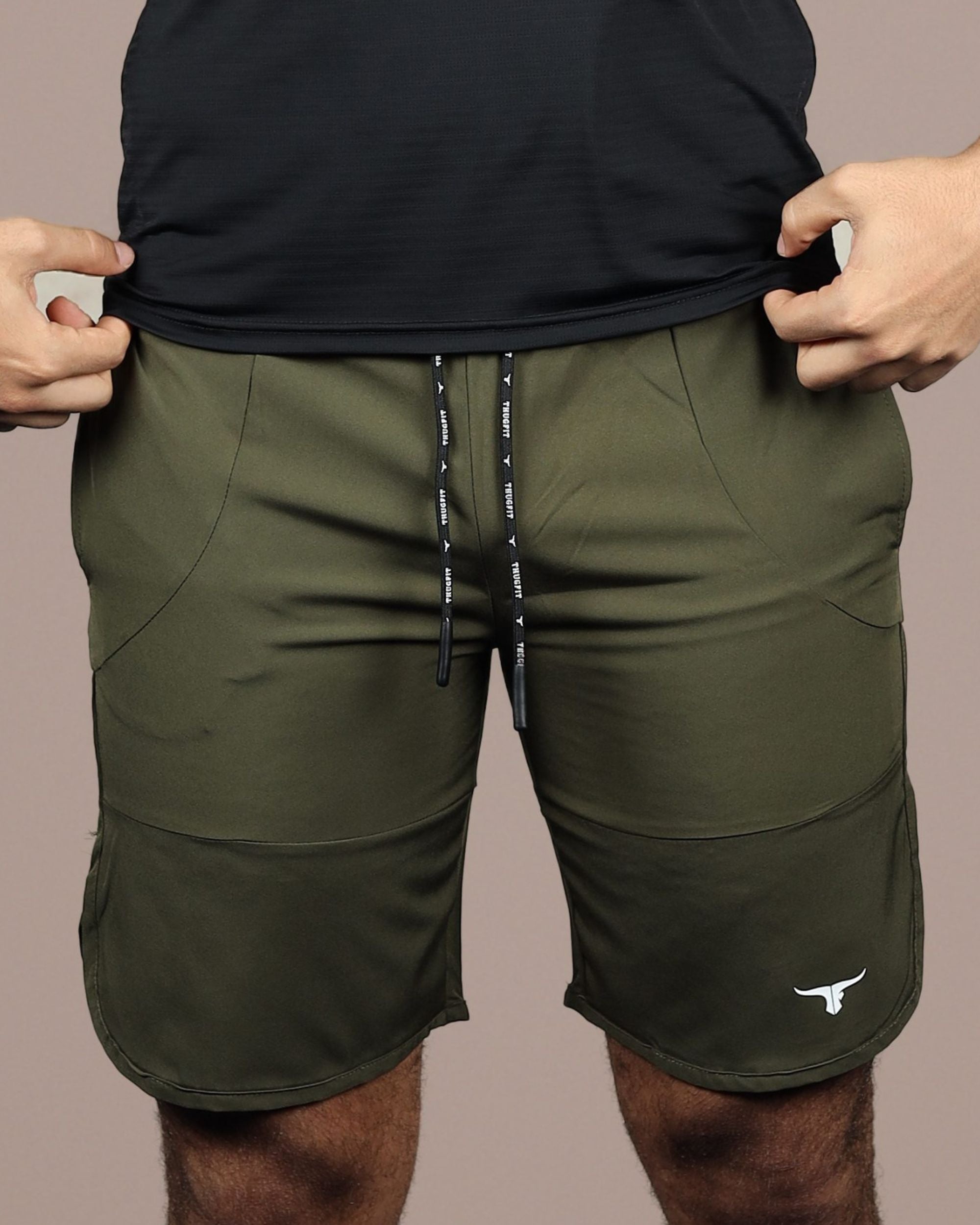 THUGFIT BlackHawk High-performance Men's Shorts (9" Inseam)- Dark Moss Green - THUGFIT