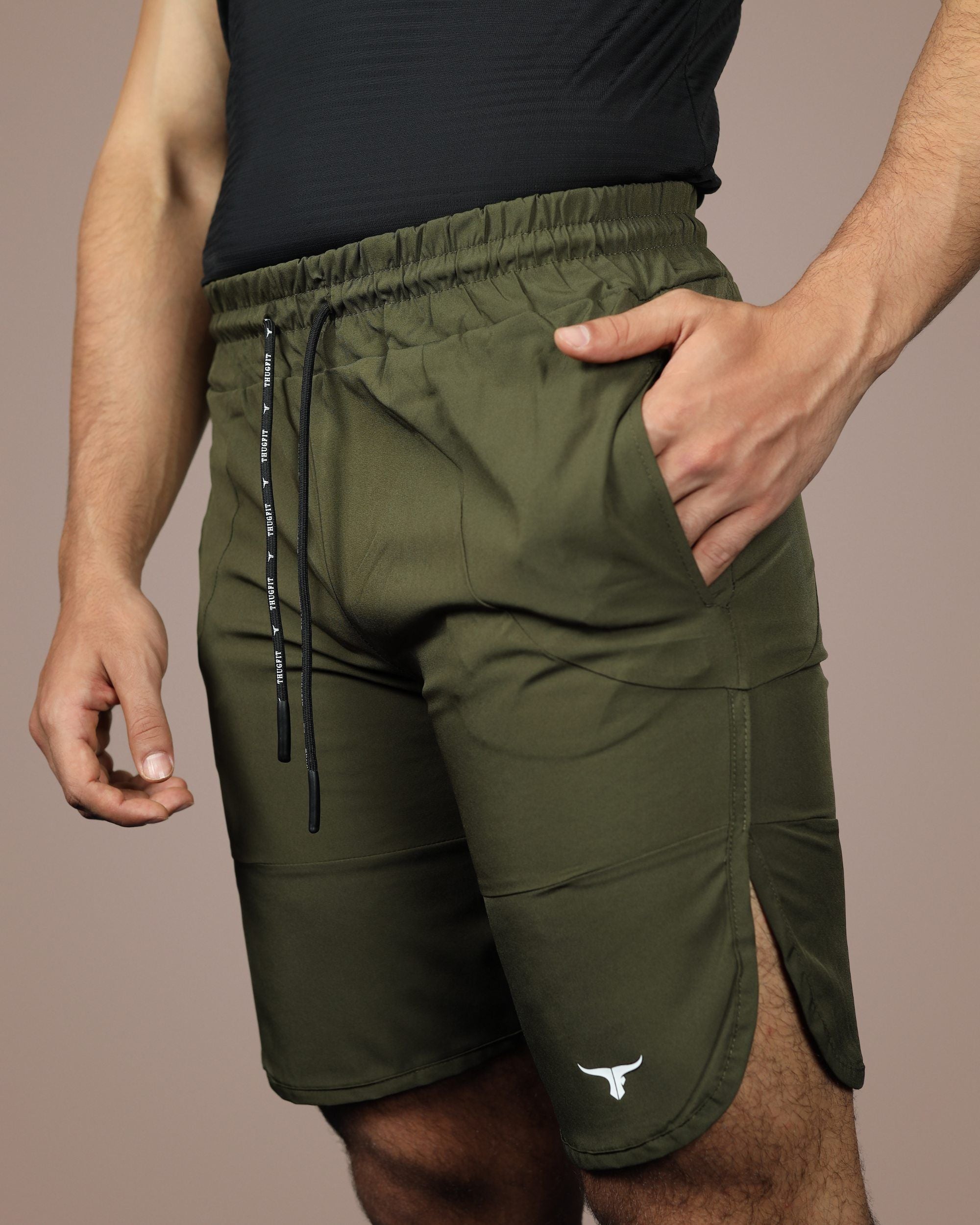 THUGFIT BlackHawk High-performance Men's Shorts (9" Inseam)- Dark Moss Green - THUGFIT