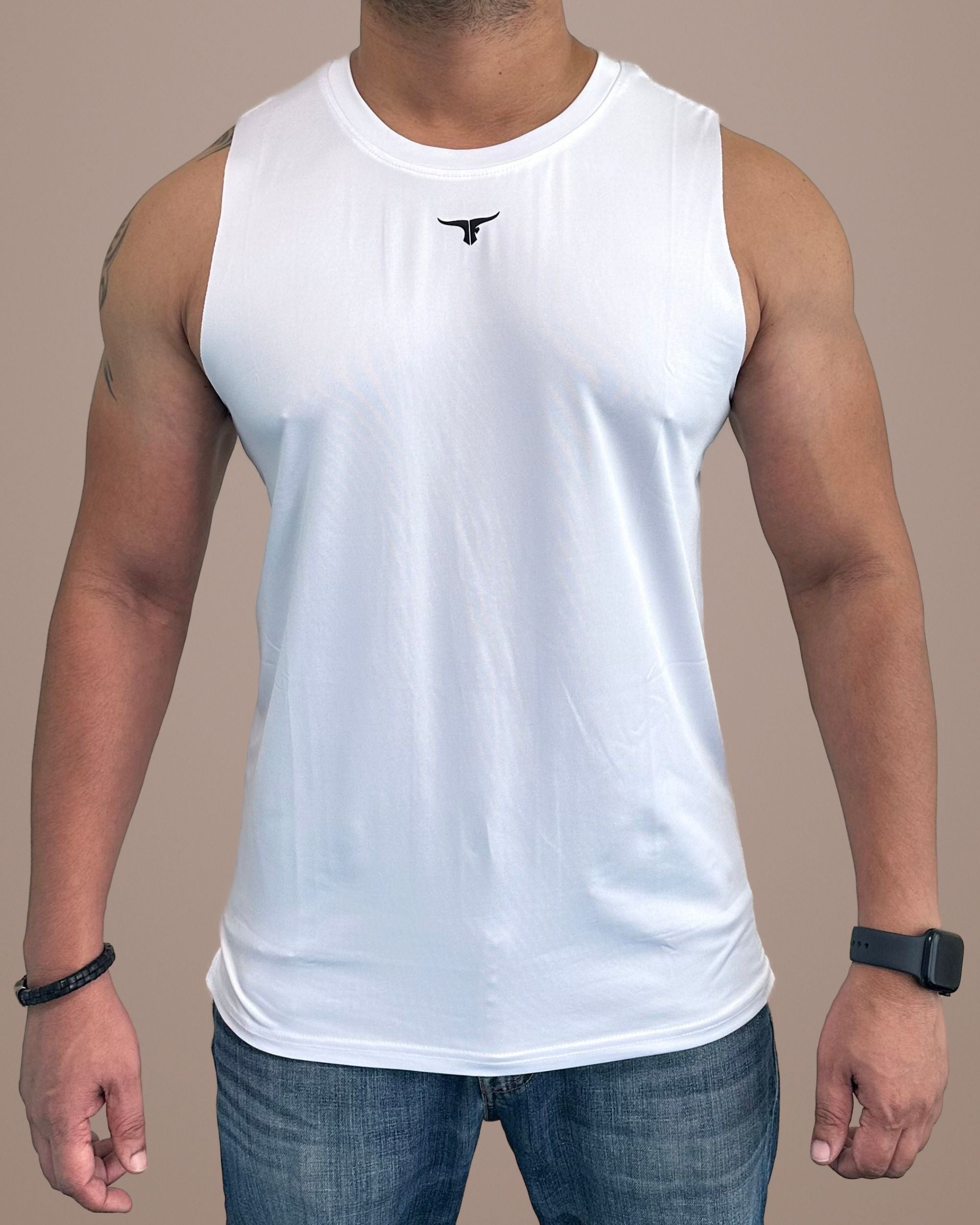 LiftRift Sleeveless Men's Slim Fit Tank Top - White - THUGFIT